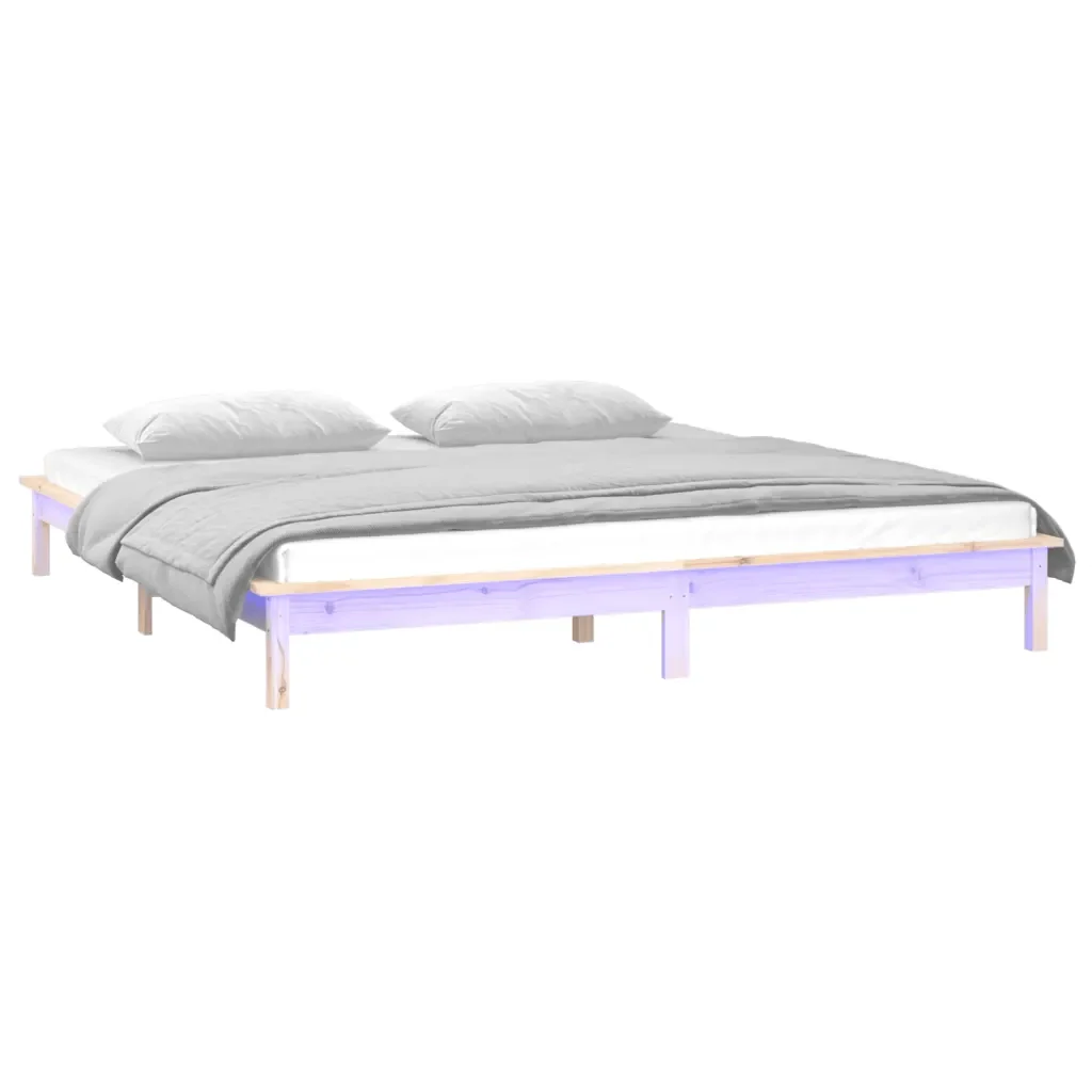 Letto matrimoniale | Letto per adulti | Giroletto con LED 160x200 cm in Legno Massello - Image 3
