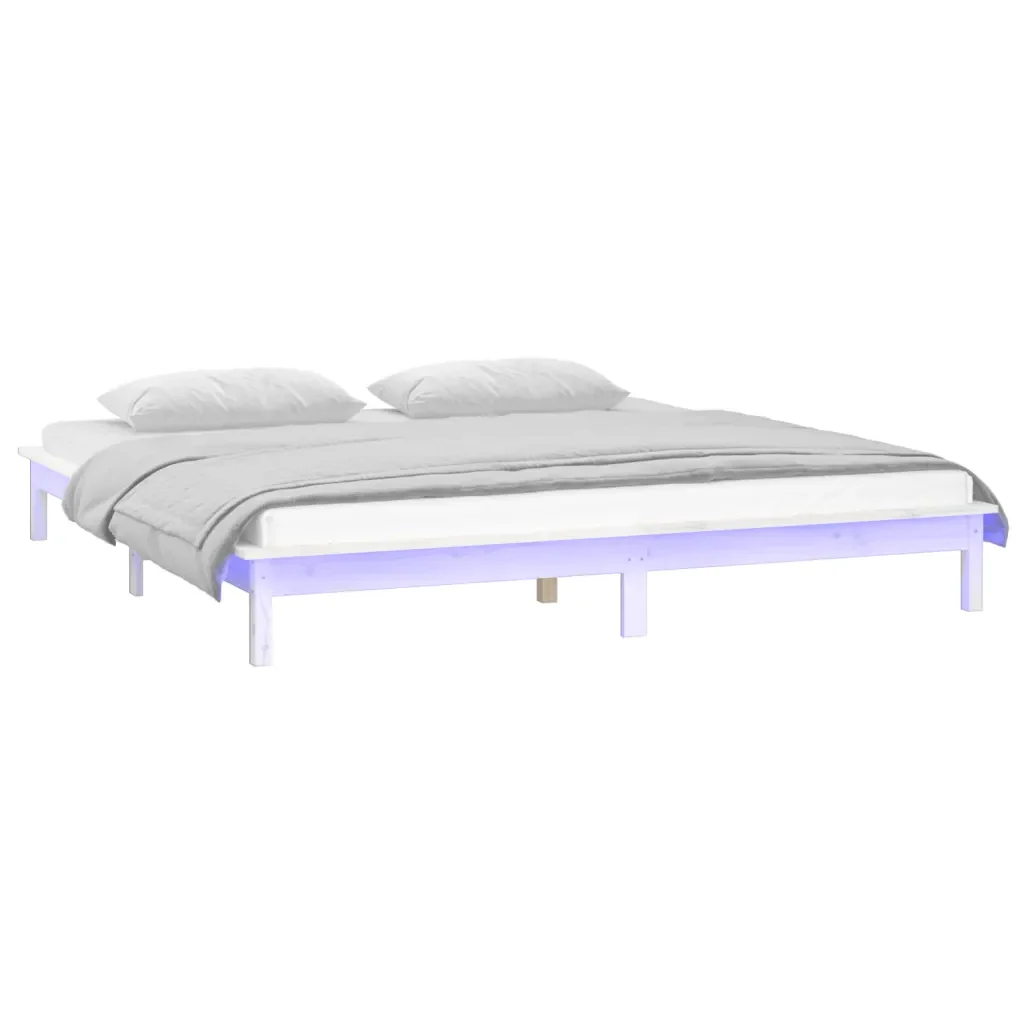 Letto matrimoniale | Letto per adulti | Giroletto con LED Bianco 120x200 cm in Legno Massello - Image 3