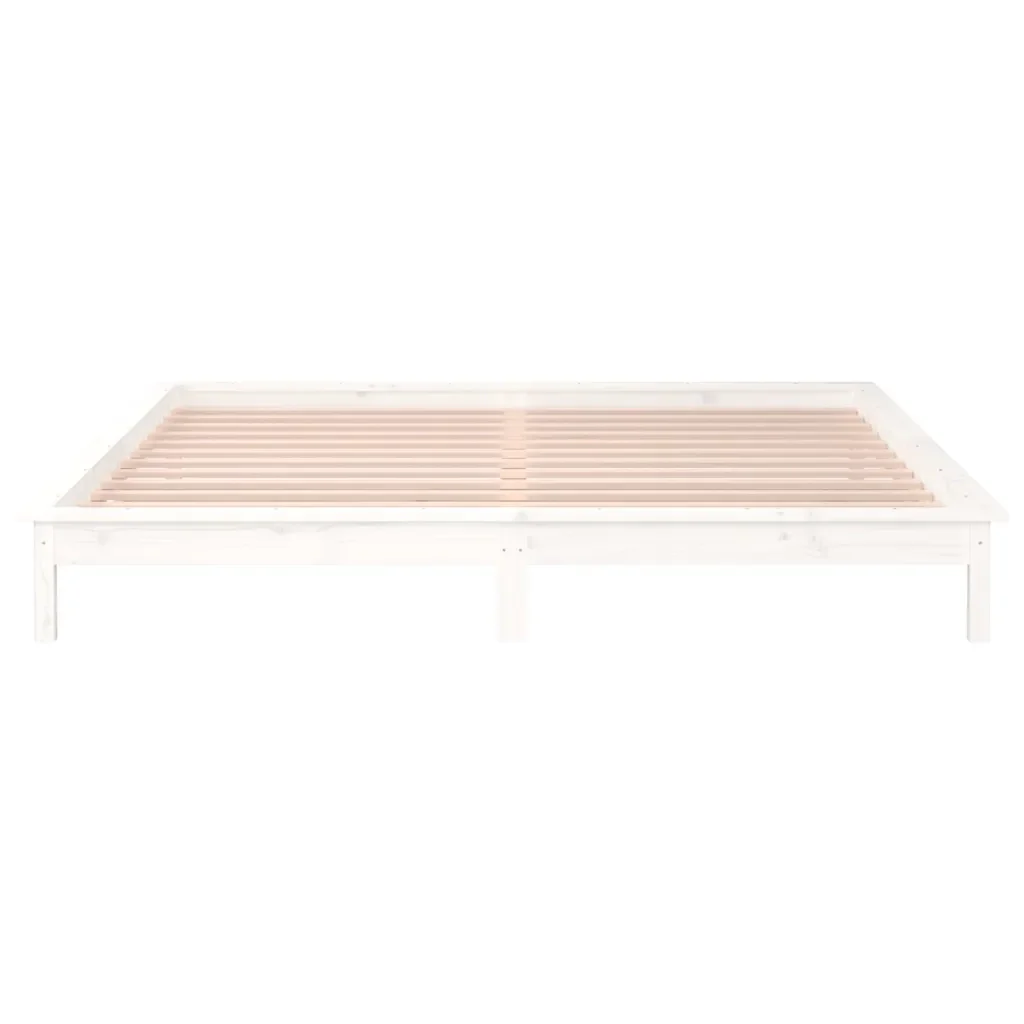 Letto matrimoniale | Letto per adulti | Giroletto con LED Bianco 120x200 cm in Legno Massello - Image 7