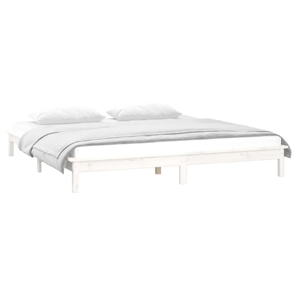 Letto matrimoniale | Letto per adulti | Giroletto con LED Bianco 140x200 cm in Legno Massello - Image 5
