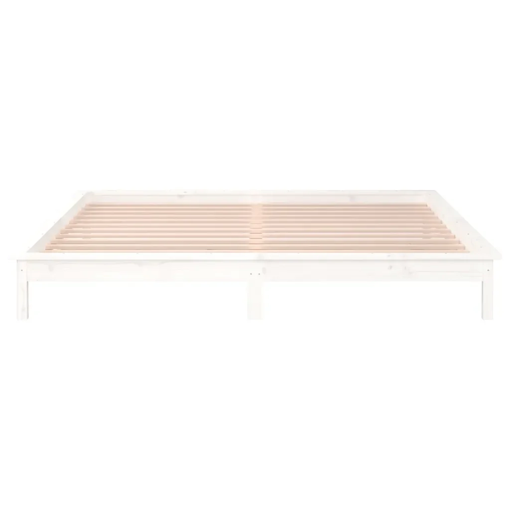 Letto matrimoniale | Letto per adulti | Giroletto con LED Bianco 140x200 cm in Legno Massello - Image 7