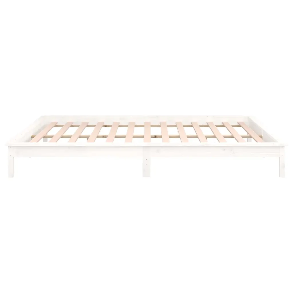 Letto matrimoniale | Letto per adulti | Giroletto con LED Bianco 140x200 cm in Legno Massello - Image 8