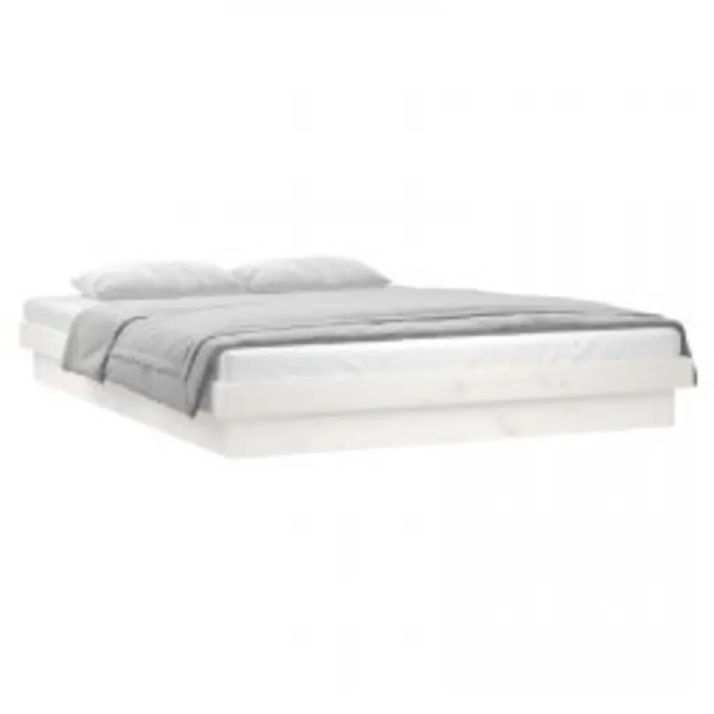 Letto matrimoniale | Letto per adulti | Giroletto con LED Bianco 160x200 cm in Legno Massello - Image 4
