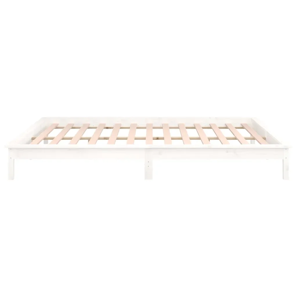 Letto matrimoniale | Letto per adulti | Giroletto con LED Bianco 160x200 cm in Legno Massello - Image 8