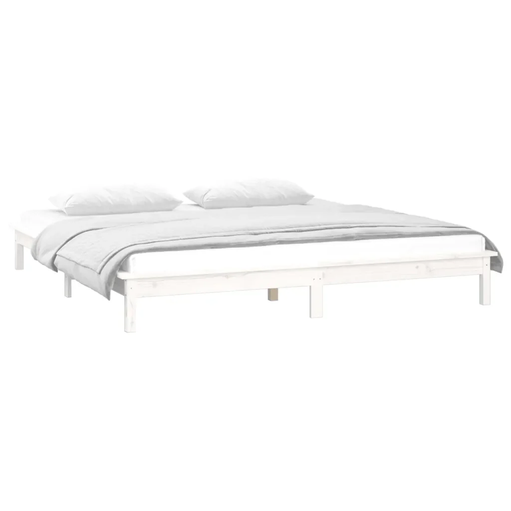 Letto matrimoniale | Letto per adulti | Giroletto con LED Bianco 200x200 cm in Legno Massello - Image 5