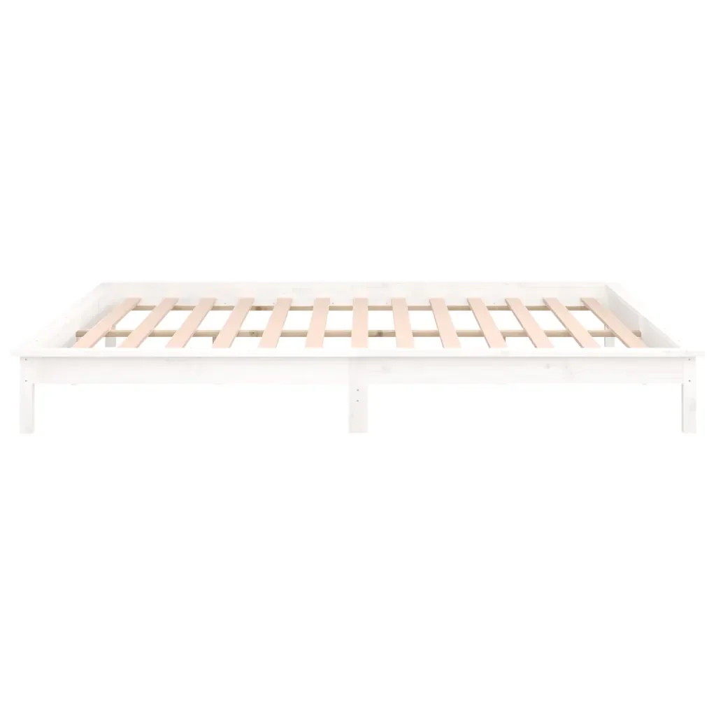 Letto matrimoniale | Letto per adulti | Giroletto con LED Bianco 200x200 cm in Legno Massello - Image 8