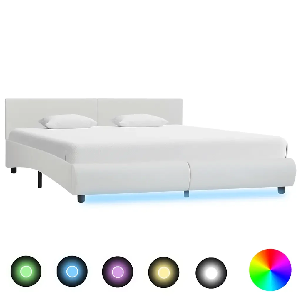 Letto matrimoniale | Letto per adulti | Giroletto con LED Bianco in Similpelle 160x200 cm