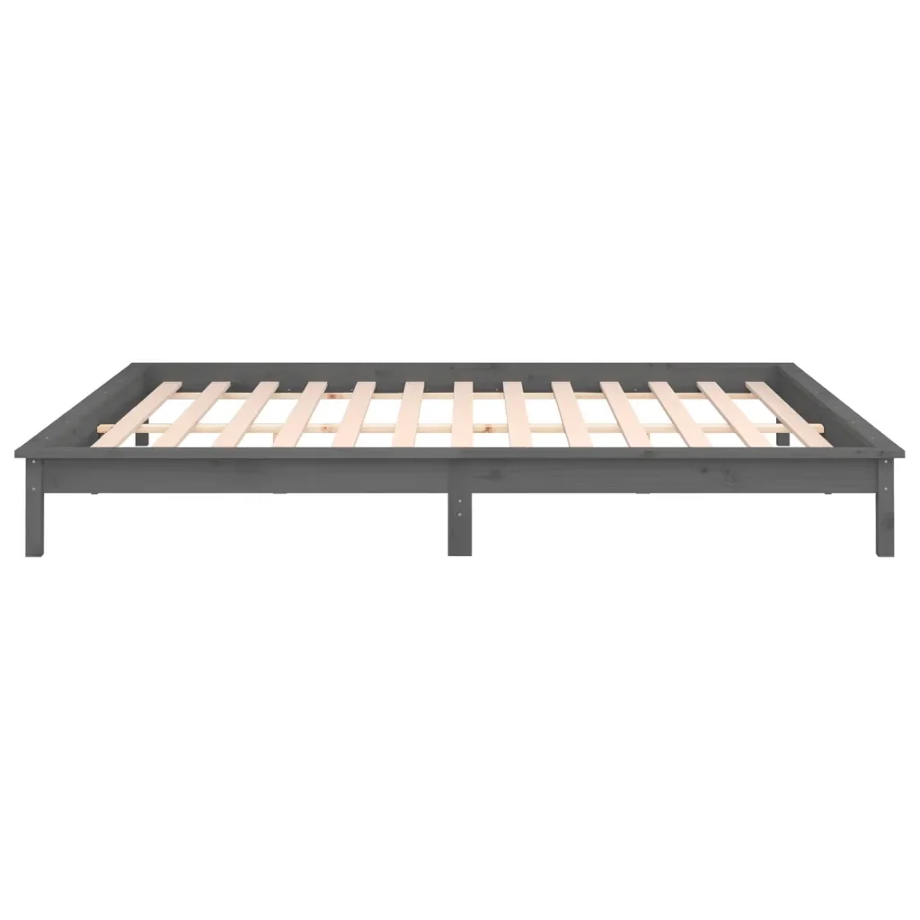 Letto matrimoniale | Letto per adulti | Giroletto con LED Grigio 140x190 cm in Legno Massello - Image 8