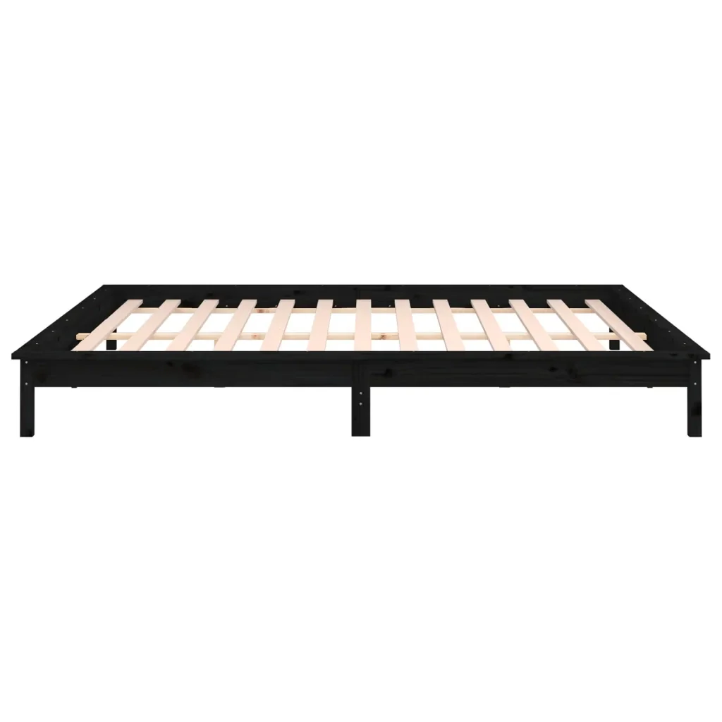 Letto matrimoniale | Letto per adulti | Giroletto con LED Nero 140x190 cm in Legno Massello - Image 8