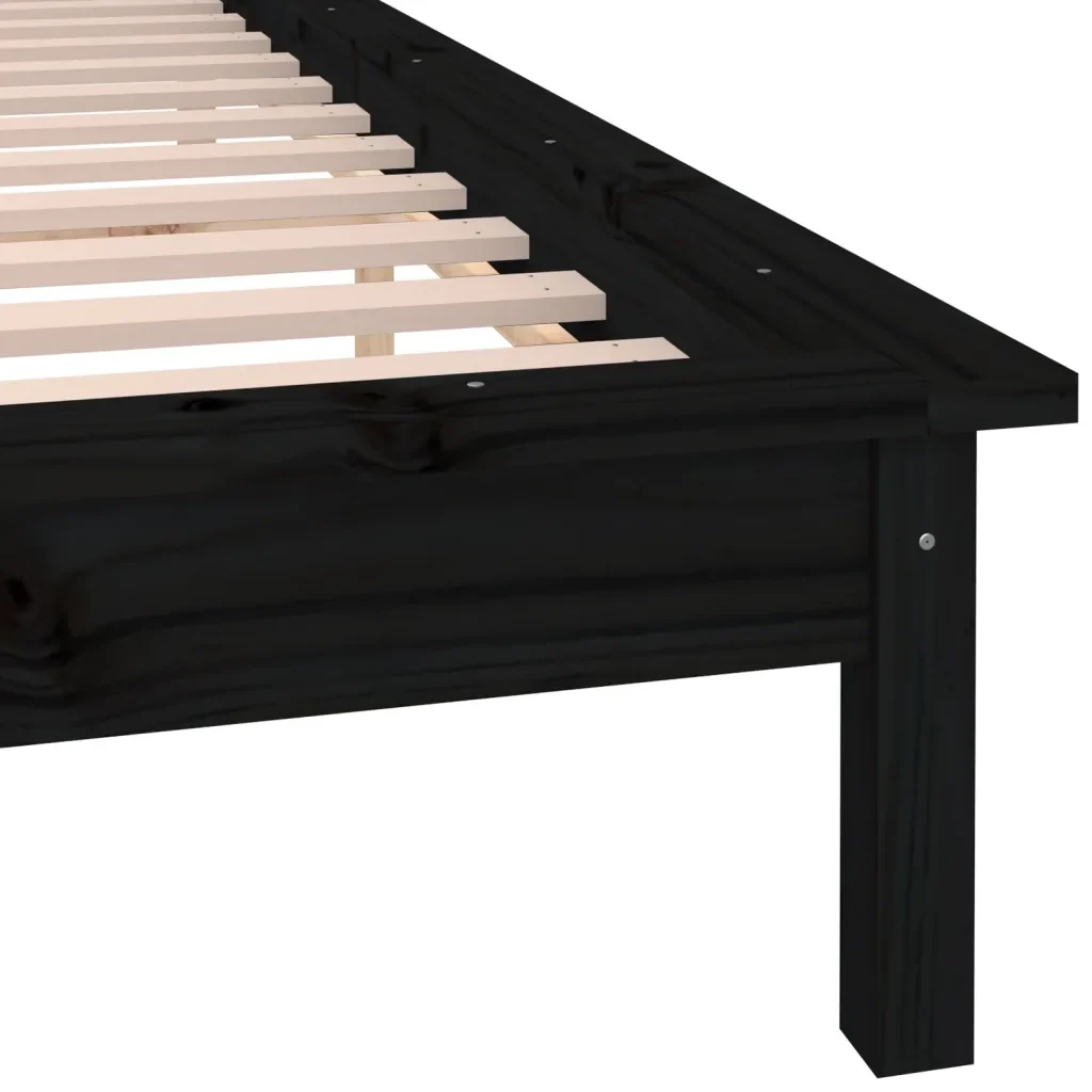 Letto matrimoniale | Letto per adulti | Giroletto con LED Nero 140x190 cm in Legno Massello - Image 9