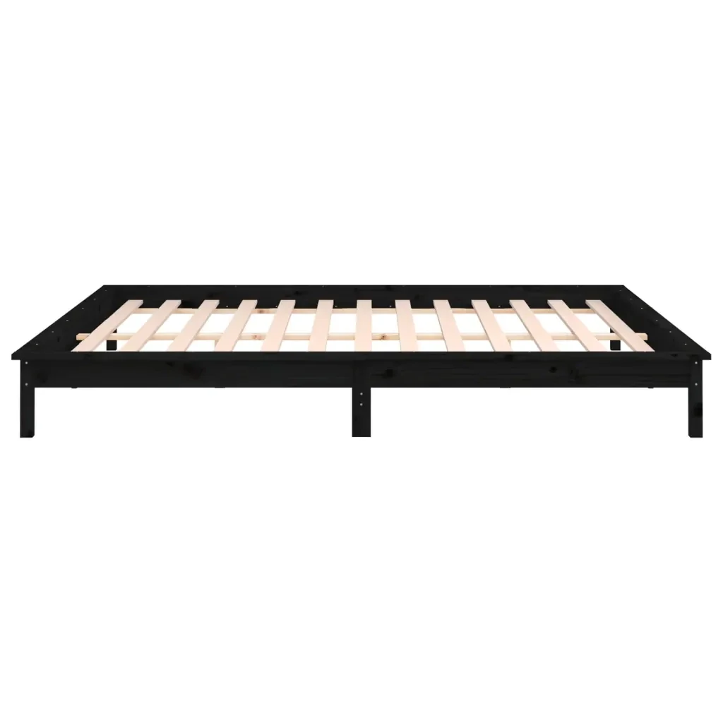 Letto matrimoniale | Letto per adulti | Giroletto con LED Nero 200x200 cm in Legno Massello - Image 8
