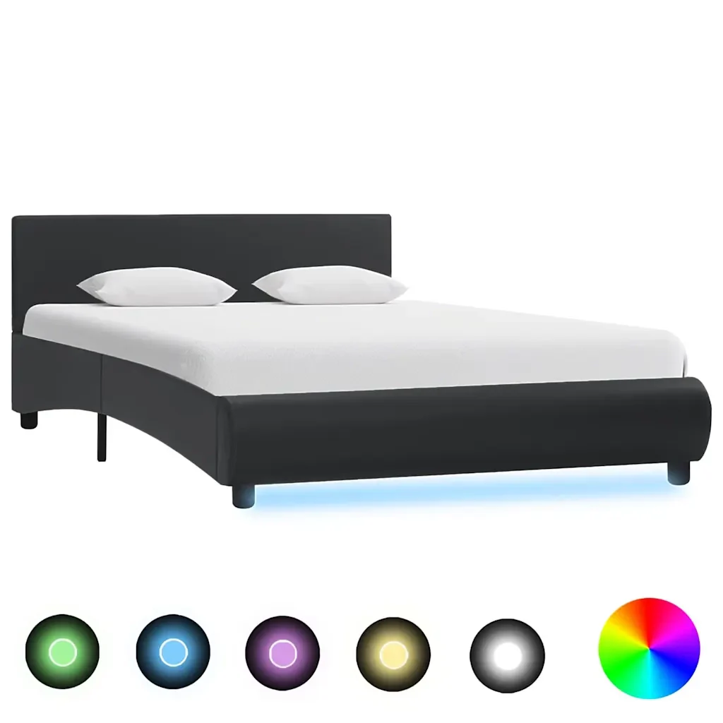 Letto matrimoniale | Letto per adulti | Giroletto con LED Nero in Similpelle 120x200 cm