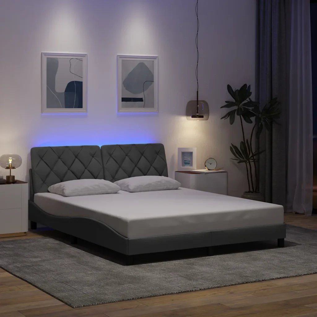 Letto matrimoniale | Letto per adulti | Giroletto con LED senza Materasso 160x200 cm Tessuto - Image 2