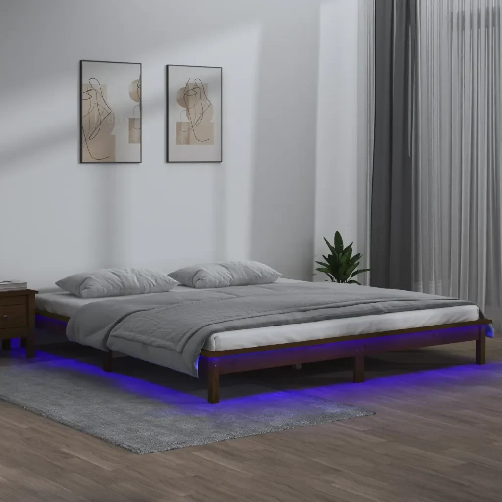 Letto matrimoniale | Letto per adulti | Giroletto con LED senza Materasso Ambra 140x190 Legno Massello - Image 2