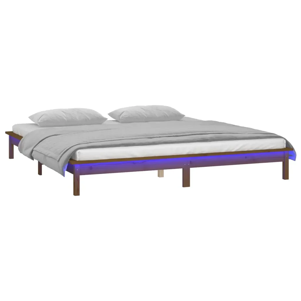 Letto matrimoniale | Letto per adulti | Giroletto con LED senza Materasso Ambra 140x200 Legno Massello - Image 4