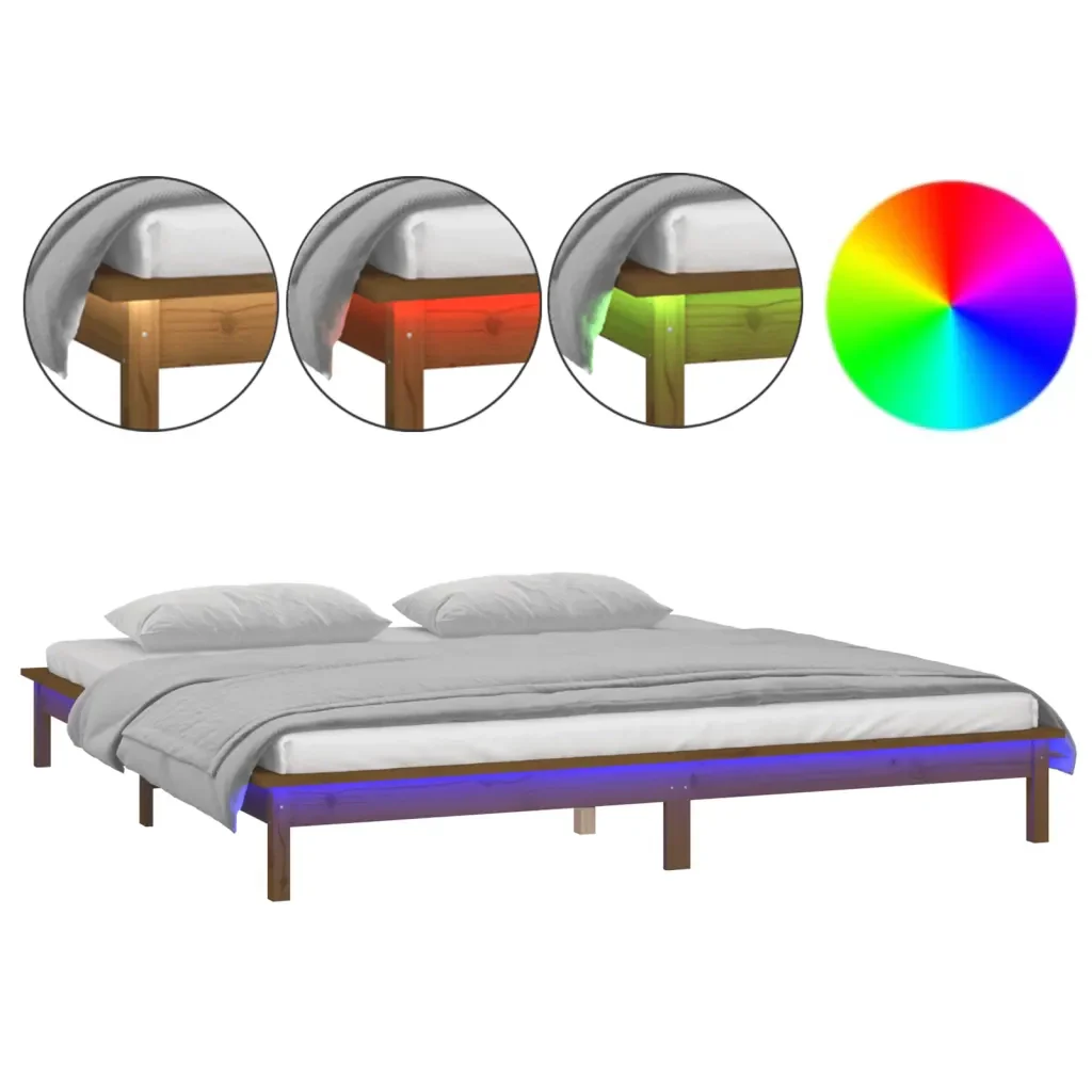 Letto matrimoniale | Letto per adulti | Giroletto con LED senza Materasso Ambra 200x200 Legno Massello