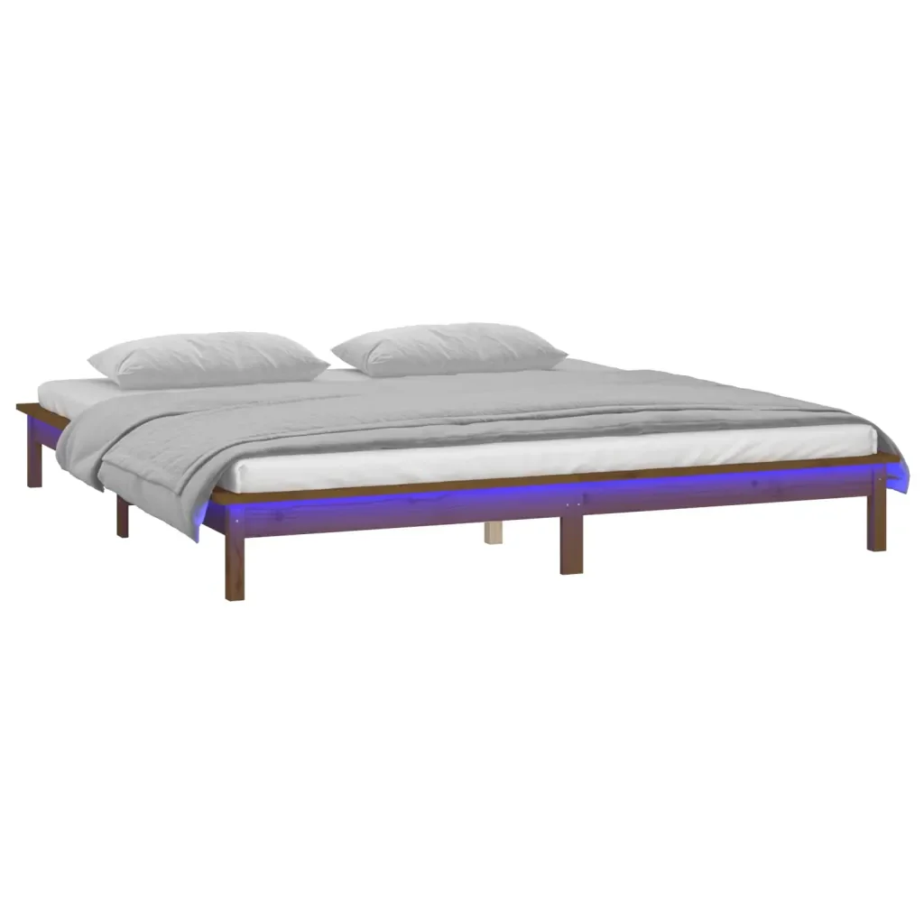 Letto matrimoniale | Letto per adulti | Giroletto con LED senza Materasso Ambra 200x200 Legno Massello - Image 3