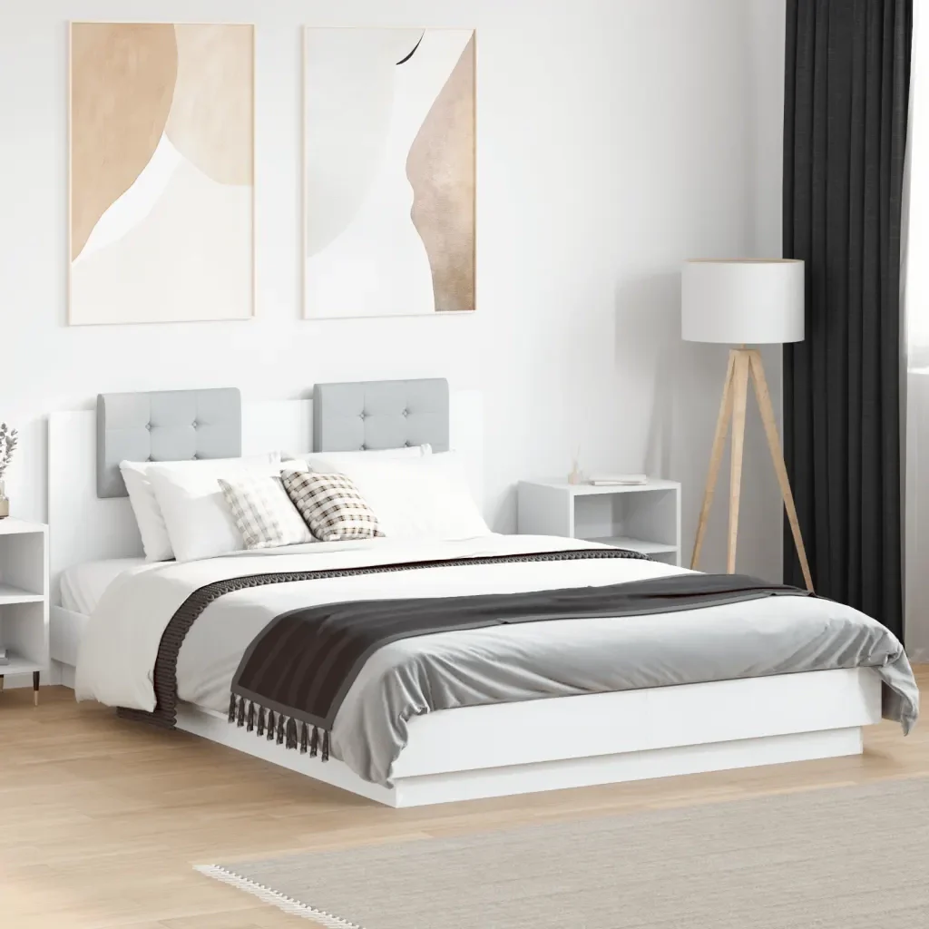Letto matrimoniale | Letto per adulti | Giroletto con LED senza Materasso Bianco 120x200 cm - Image 2