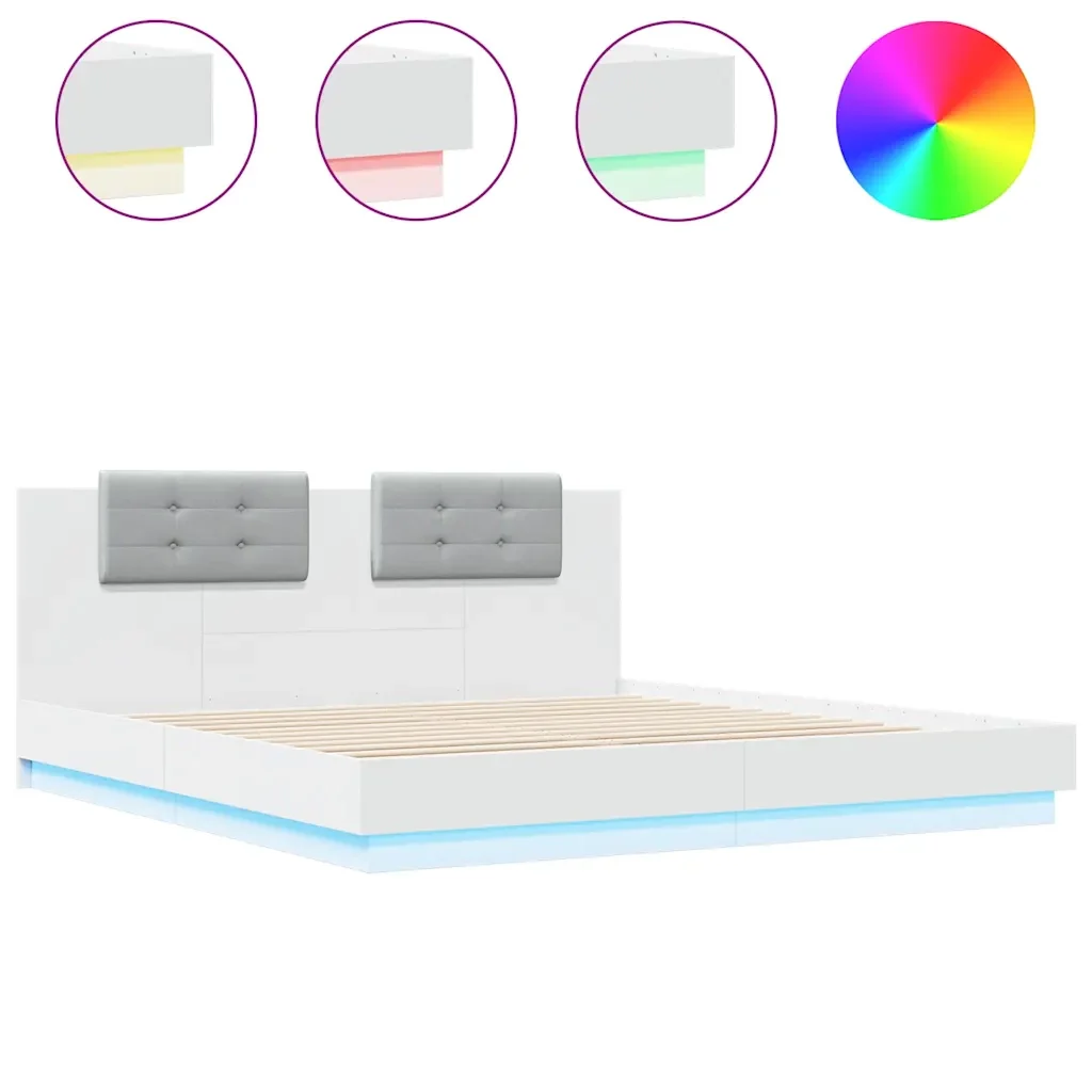 Letto matrimoniale | Letto per adulti | Giroletto con LED senza Materasso Bianco 180x200 cm