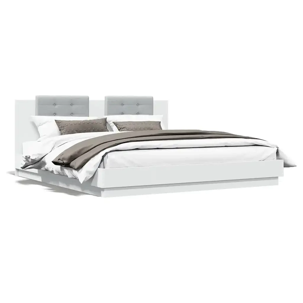 Letto matrimoniale | Letto per adulti | Giroletto con LED senza Materasso Bianco 180x200 cm - Image 5