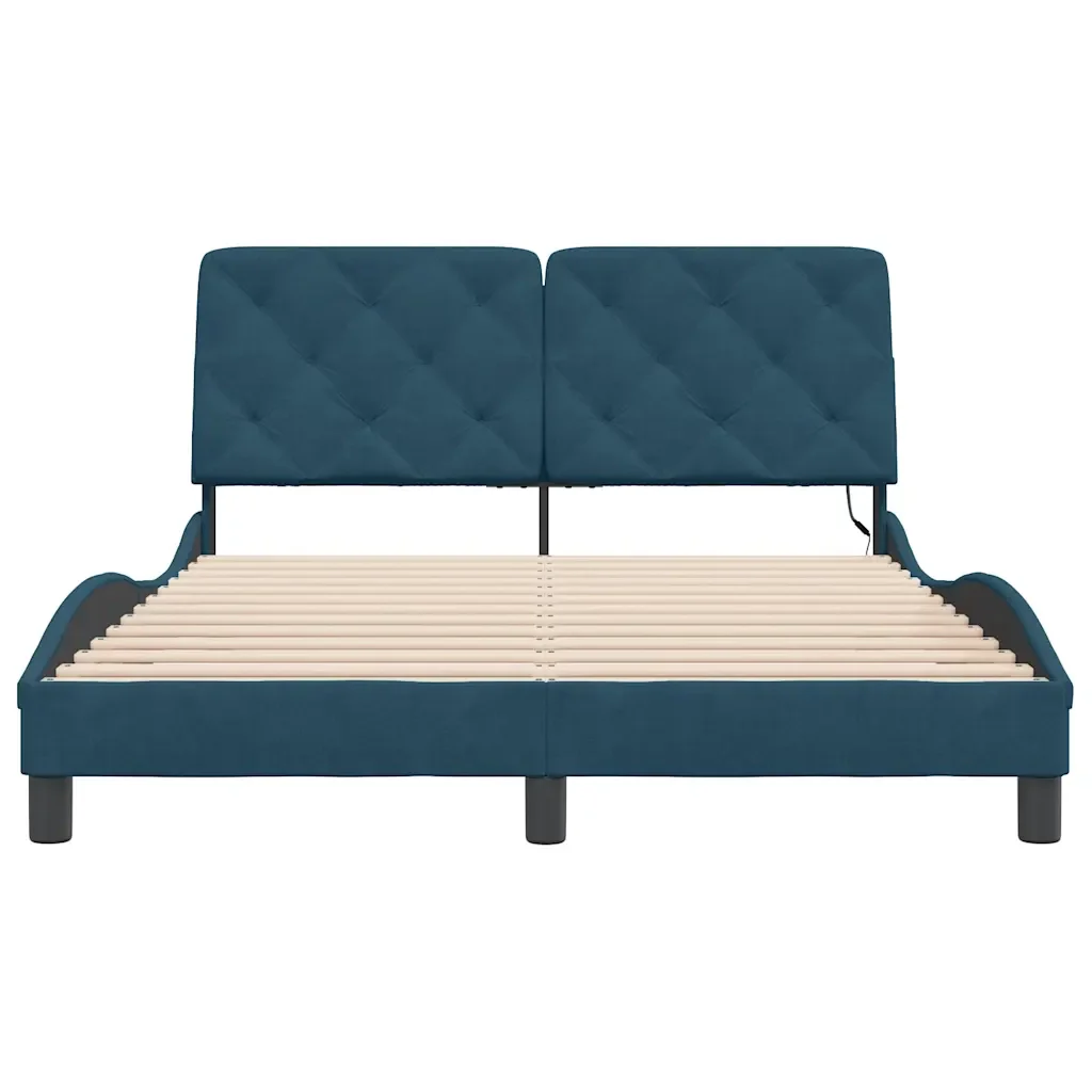 Letto matrimoniale | Letto per adulti | Giroletto con LED senza Materasso Blu 120x200 cm in Velluto - Image 6