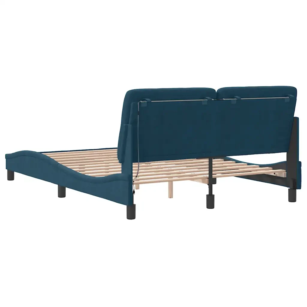 Letto matrimoniale | Letto per adulti | Giroletto con LED senza Materasso Blu 140x190 cm in Velluto - Image 8
