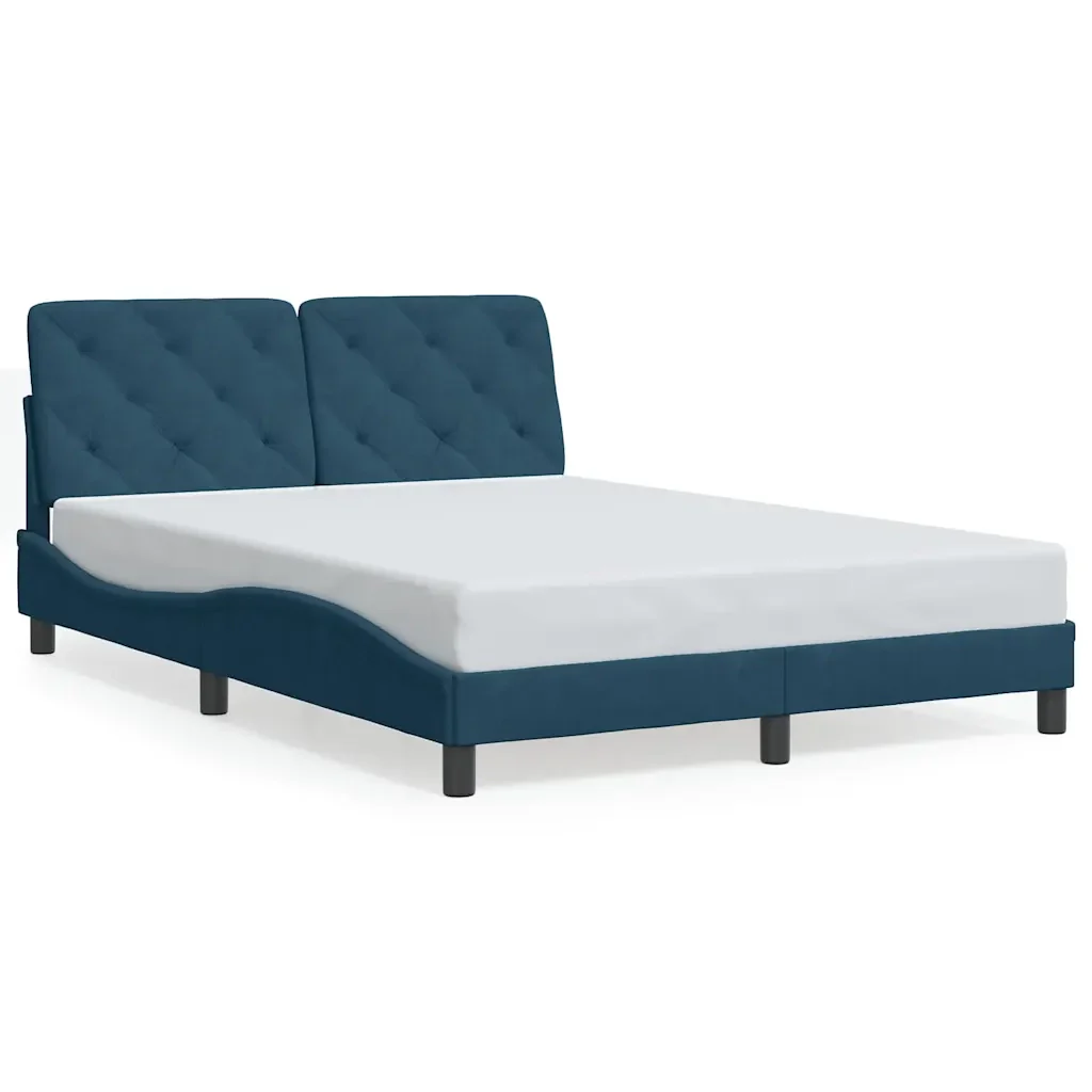Letto matrimoniale | Letto per adulti | Giroletto con LED senza Materasso Blu 140x200 cm in Velluto - Image 5
