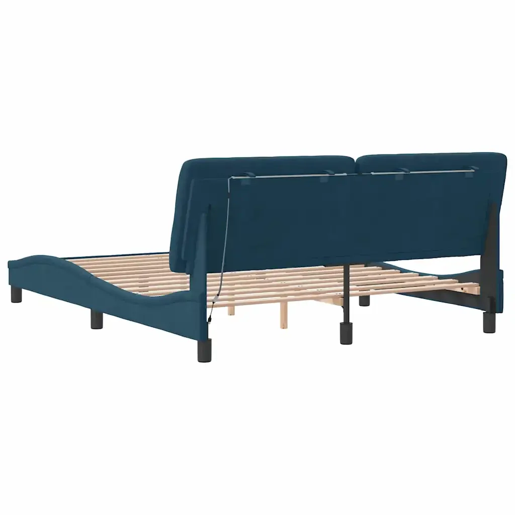 Letto matrimoniale | Letto per adulti | Giroletto con LED senza Materasso Blu 160x200 cm in Velluto - Image 8