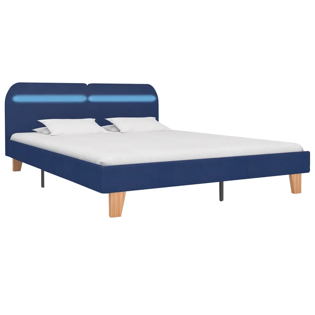Letto matrimoniale | Letto per adulti | Giroletto con LED senza Materasso Blu 180x200 cm in Tessuto - Image 2