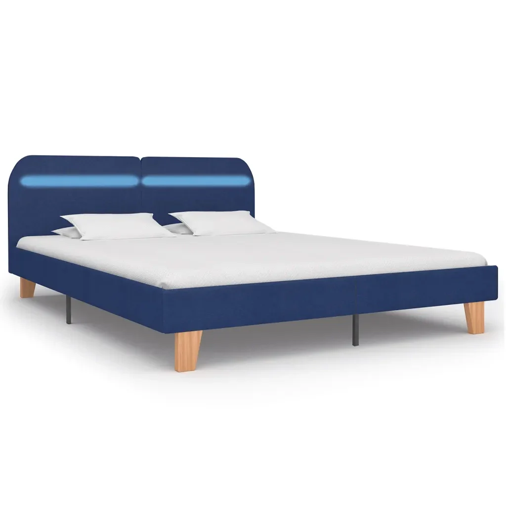 Letto matrimoniale | Letto per adulti | Giroletto con LED senza Materasso Blu 180x200 cm in Tessuto - Image 4