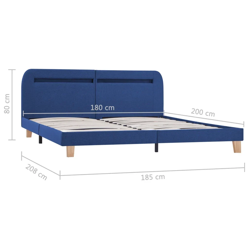 Letto matrimoniale | Letto per adulti | Giroletto con LED senza Materasso Blu 180x200 cm in Tessuto - Image 9