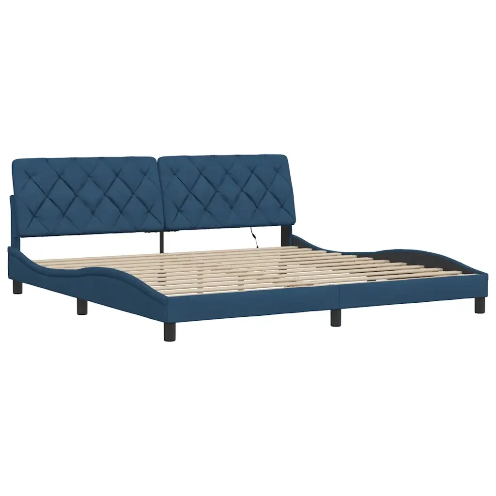 Letto matrimoniale | Letto per adulti | Giroletto con LED senza Materasso Blu 200x200 cm in Tessuto - Image 5