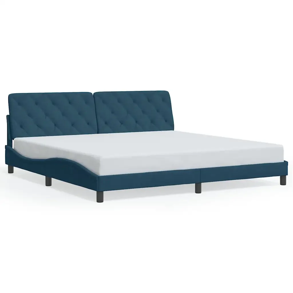 Letto matrimoniale | Letto per adulti | Giroletto con LED senza Materasso Blu 200x200 cm in Velluto - Image 5