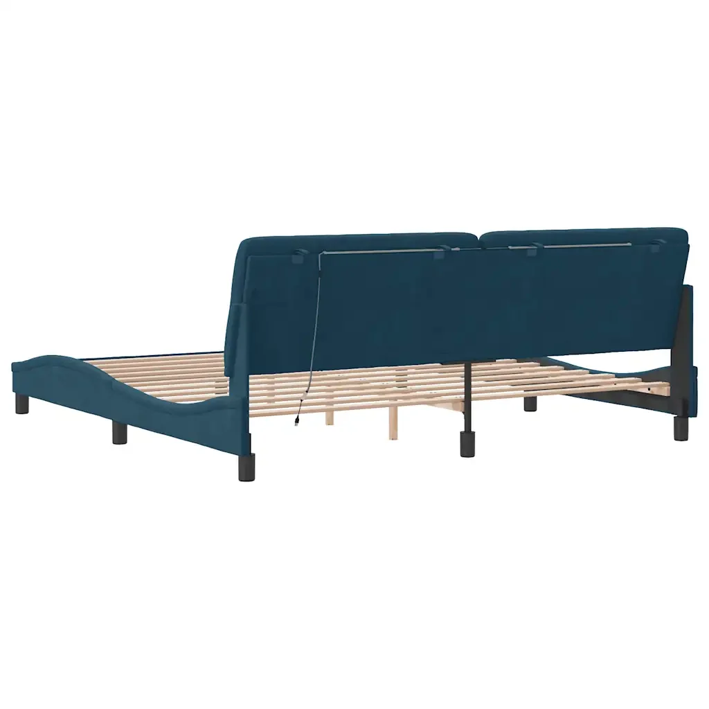 Letto matrimoniale | Letto per adulti | Giroletto con LED senza Materasso Blu 200x200 cm in Velluto - Image 8