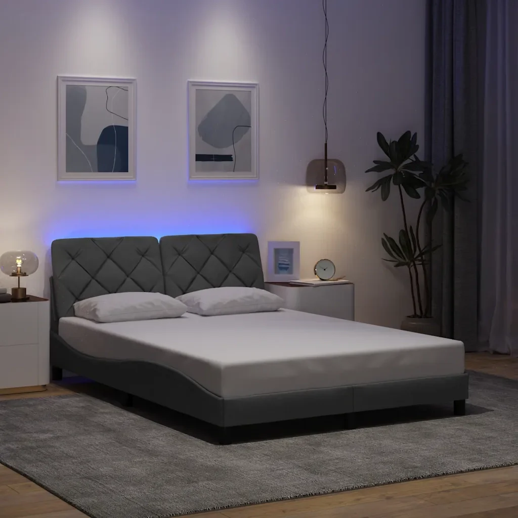 Letto matrimoniale | Letto per adulti | Giroletto con LED senza Materasso Grigio Chiaro 140x190 cm - Image 2