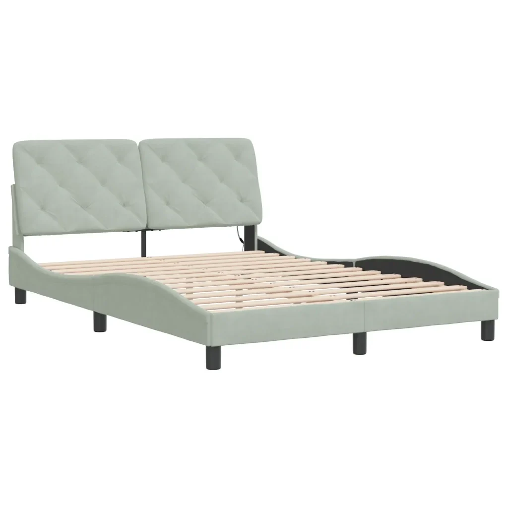 Letto matrimoniale | Letto per adulti | Giroletto con LED senza Materasso Grigio Chiaro 140x190 cm in Velluto - Image 3