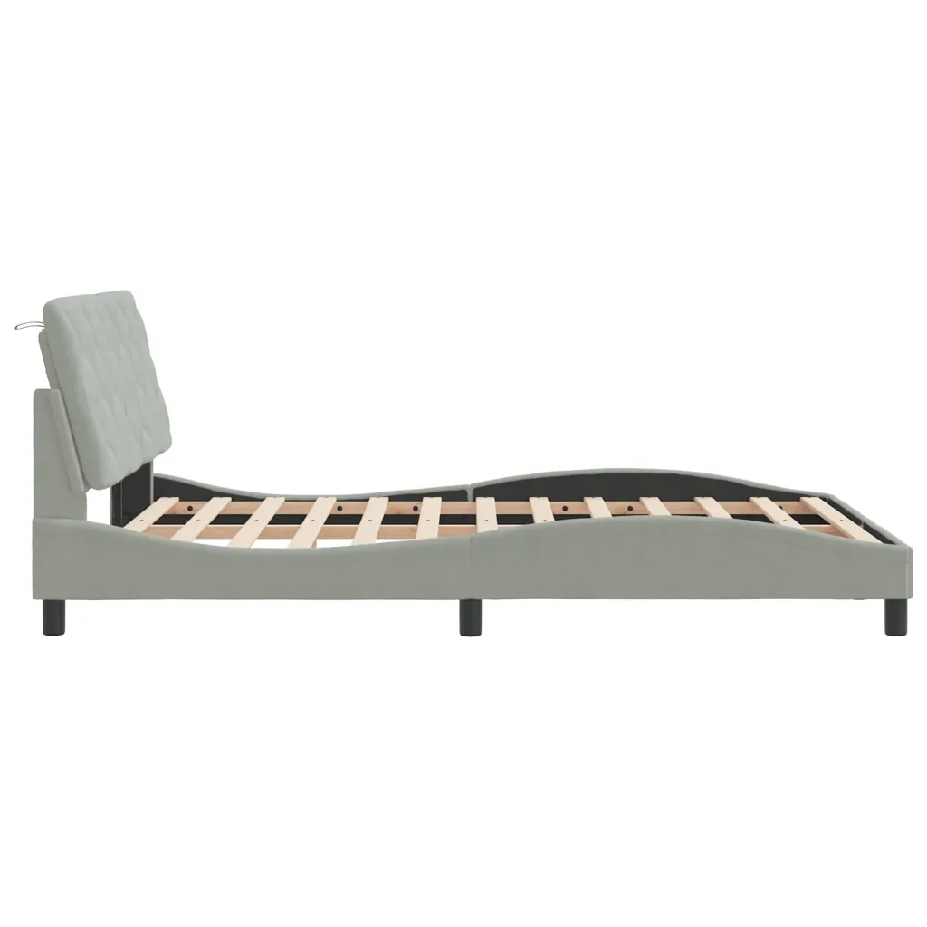Letto matrimoniale | Letto per adulti | Giroletto con LED senza Materasso Grigio Chiaro 140x200 cm in Velluto - Image 7