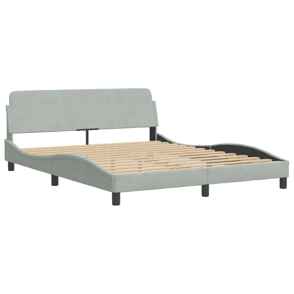 Letto matrimoniale | Letto per adulti | Giroletto con LED senza Materasso Grigio Chiaro 160x200 cm in Velluto - Image 4