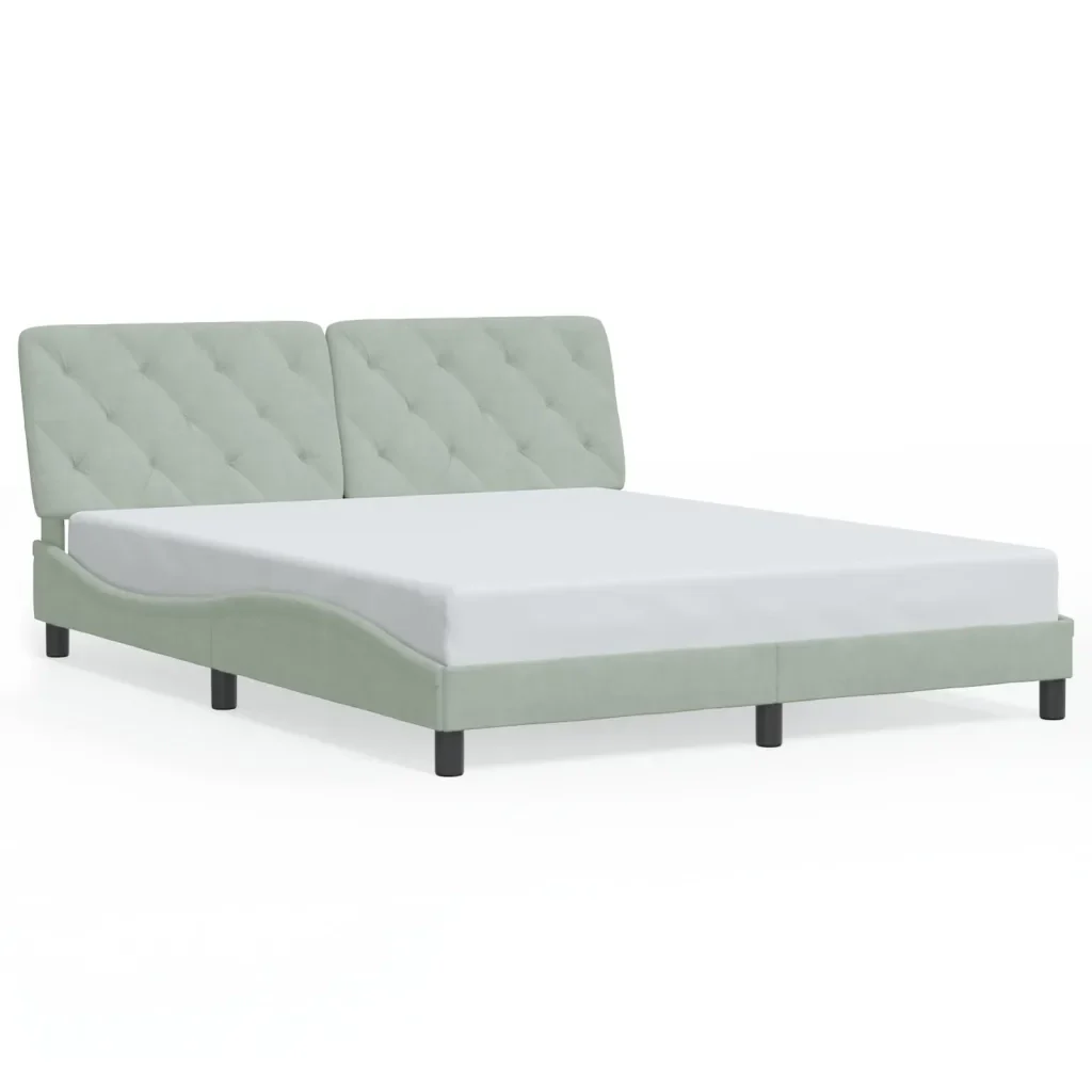 Letto matrimoniale | Letto per adulti | Giroletto con LED senza Materasso Grigio Chiaro 160x200 cm in Velluto - Image 5