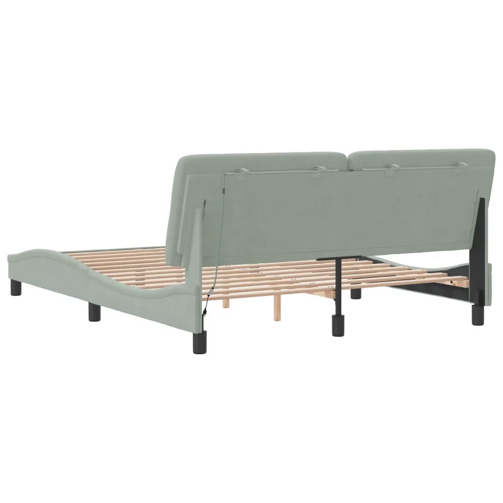Letto matrimoniale | Letto per adulti | Giroletto con LED senza Materasso Grigio Chiaro 160x200 cm in Velluto - Image 8