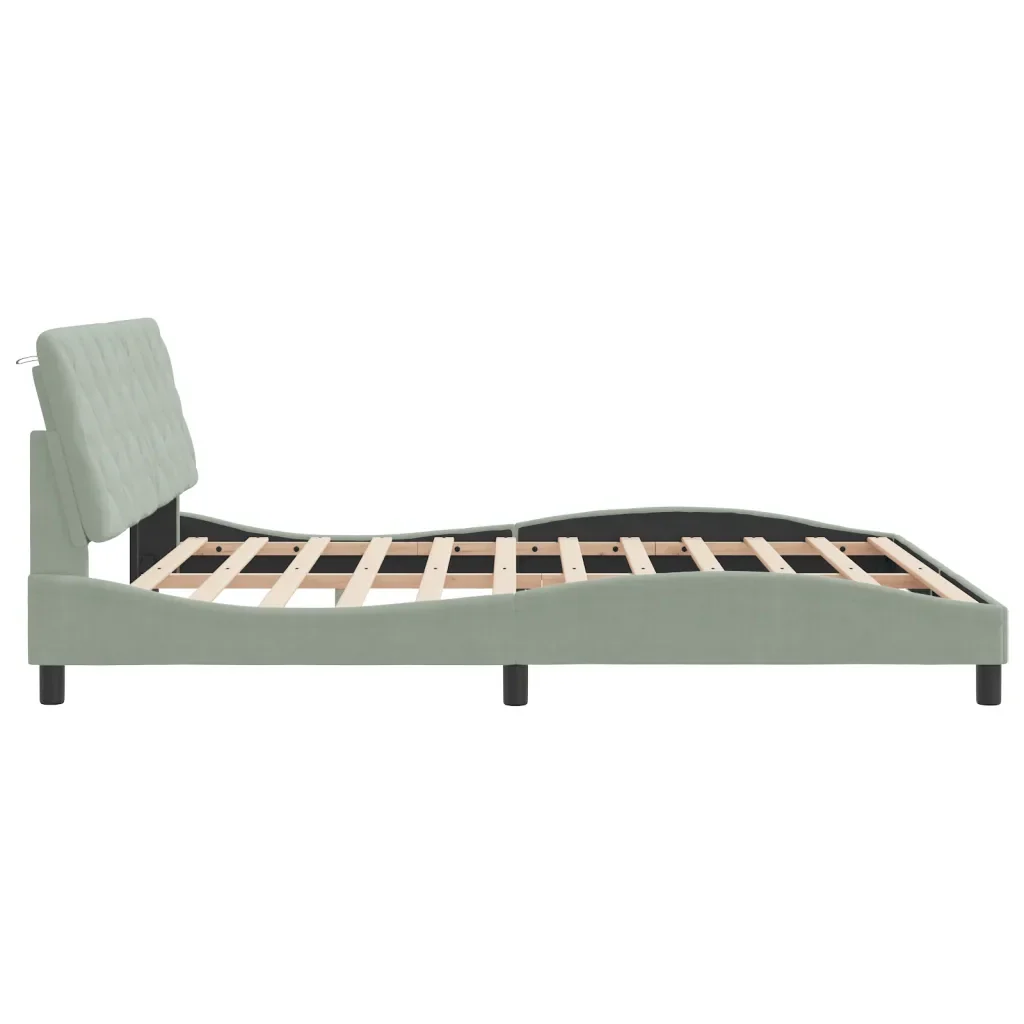Letto matrimoniale | Letto per adulti | Giroletto con LED senza Materasso Grigio Chiaro 180x200 cm in Velluto - Image 7