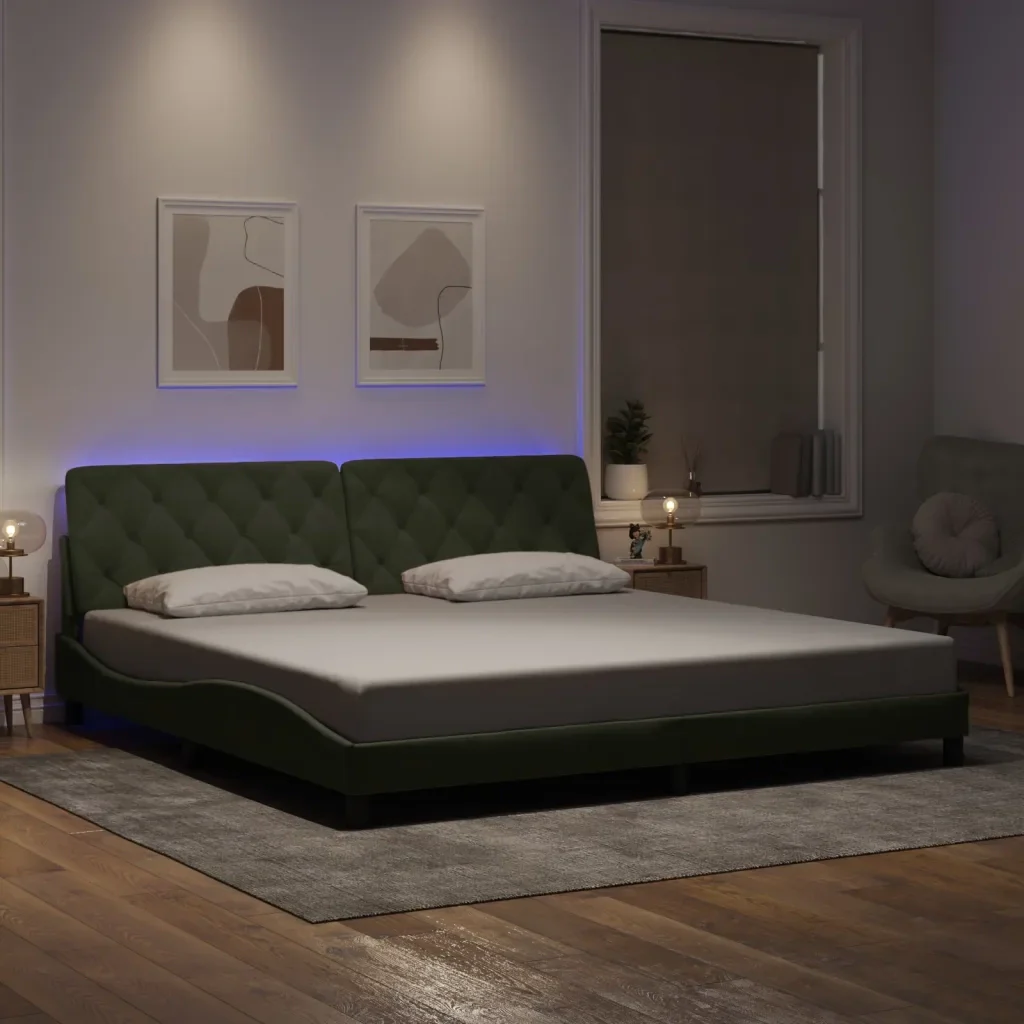 Letto matrimoniale | Letto per adulti | Giroletto con LED senza Materasso Grigio Chiaro 200x200 cm in Velluto - Image 2