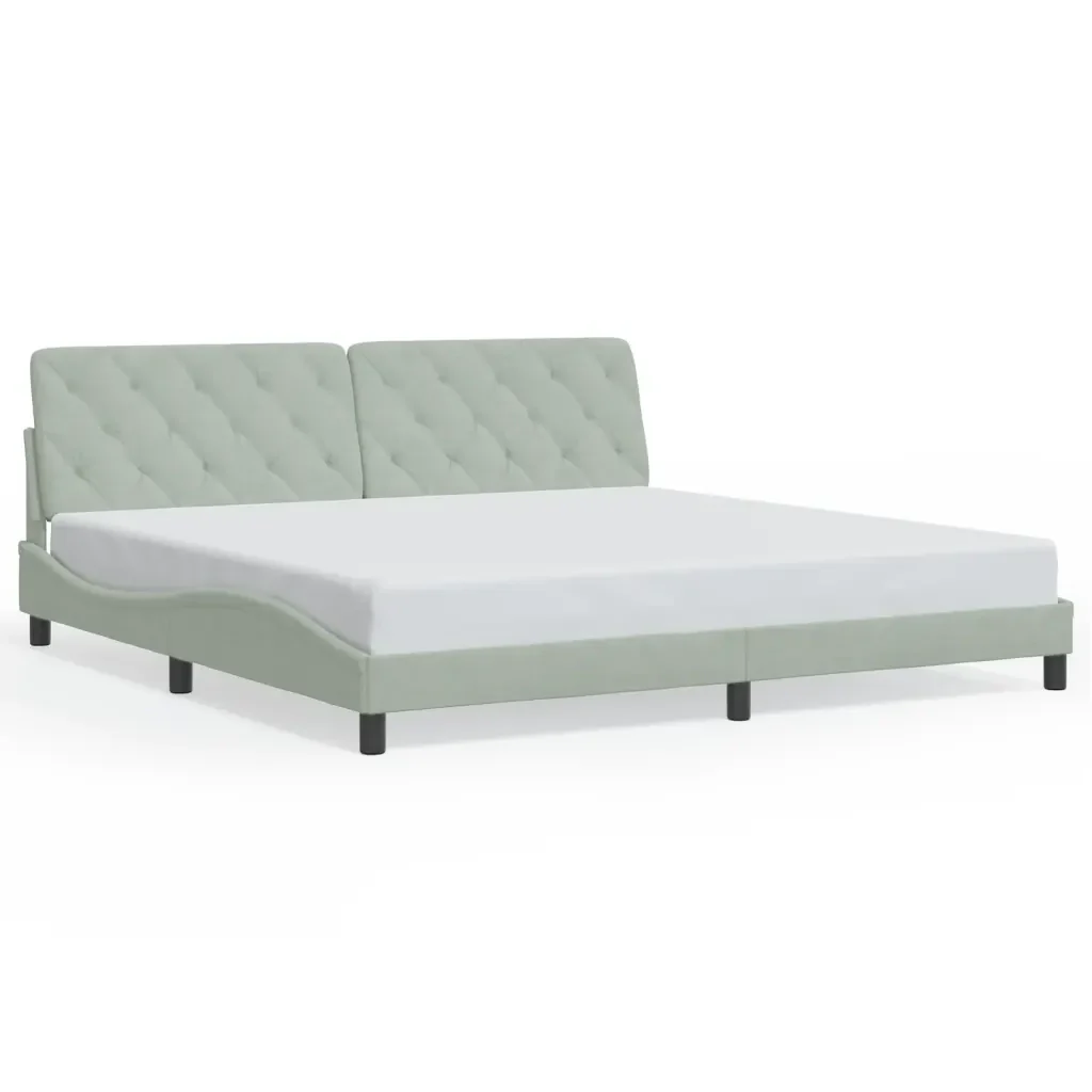 Letto matrimoniale | Letto per adulti | Giroletto con LED senza Materasso Grigio Chiaro 200x200 cm in Velluto - Image 5