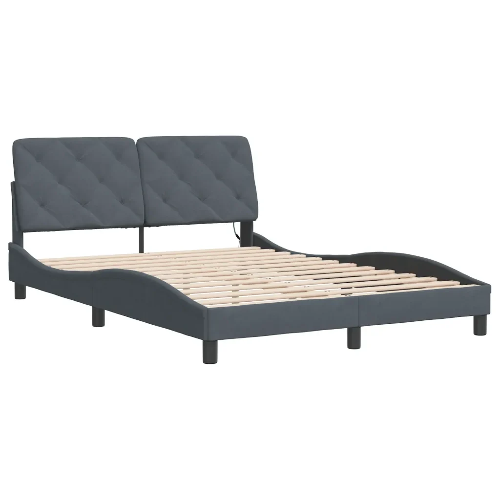 Letto matrimoniale | Letto per adulti | Giroletto con LED senza Materasso Grigio Scuro 120x200 cm in Velluto - Image 3
