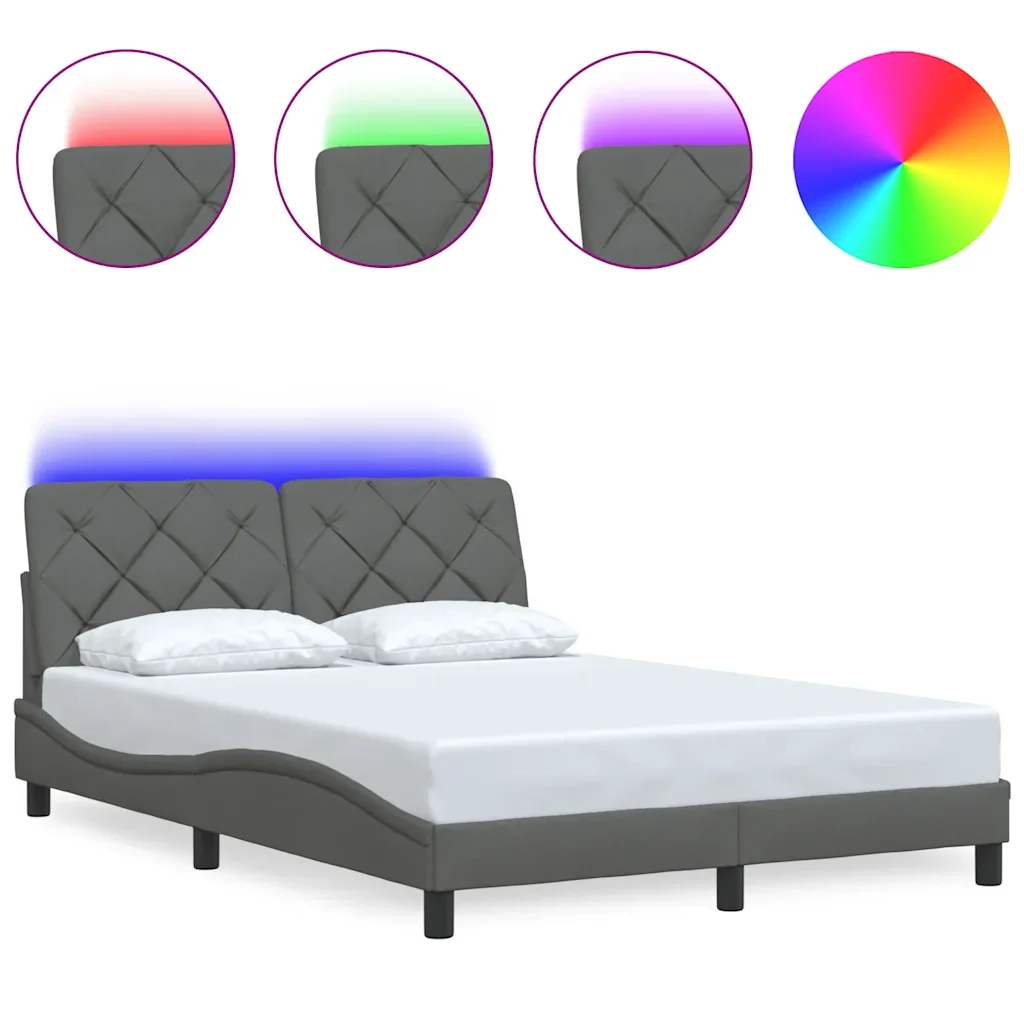 Letto matrimoniale | Letto per adulti | Giroletto con LED senza Materasso Grigio Scuro 140x190 cm