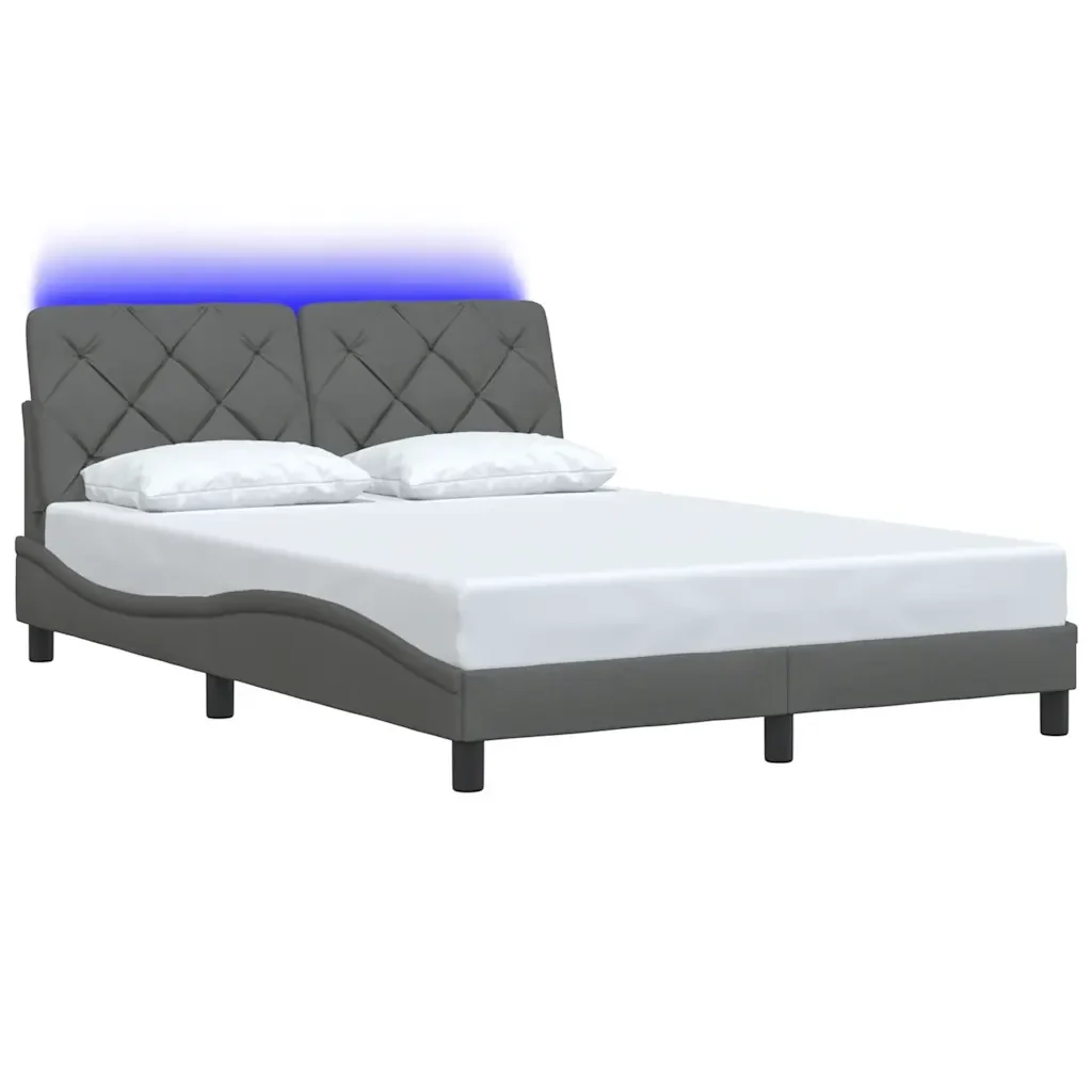 Letto matrimoniale | Letto per adulti | Giroletto con LED senza Materasso Grigio Scuro 140x190 cm - Image 4