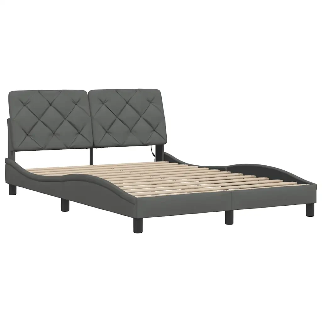 Letto matrimoniale | Letto per adulti | Giroletto con LED senza Materasso Grigio Scuro 140x190 cm - Image 9
