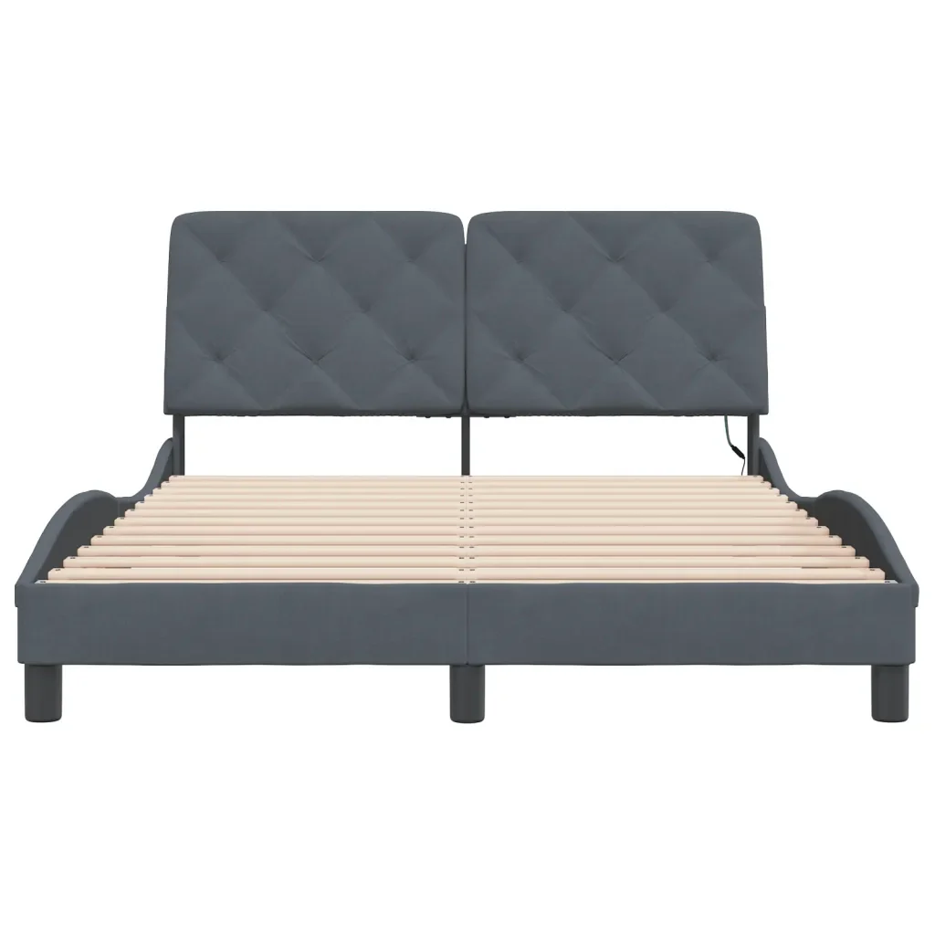 Letto matrimoniale | Letto per adulti | Giroletto con LED senza Materasso Grigio Scuro 140x190 cm in Velluto - Image 6