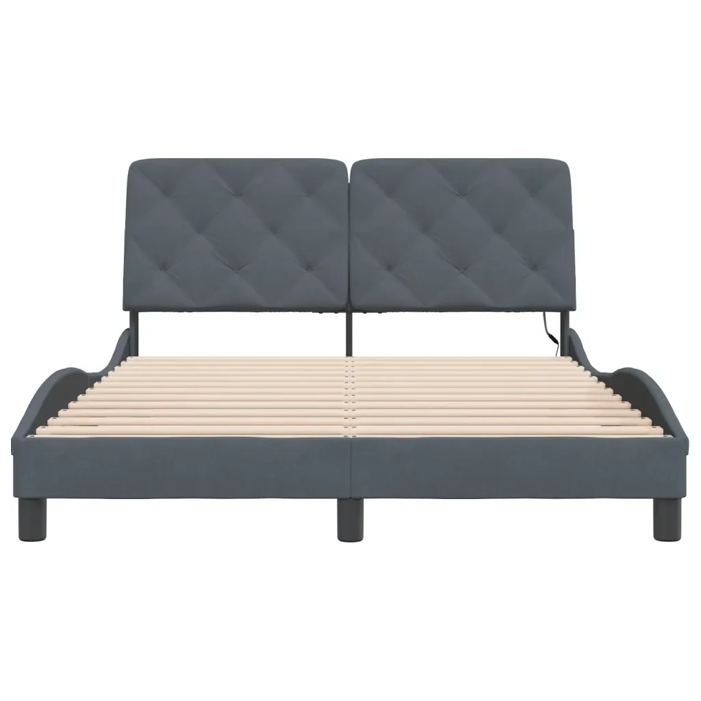 Letto matrimoniale | Letto per adulti | Giroletto con LED senza Materasso Grigio Scuro 140x200 cm in Velluto - Image 6