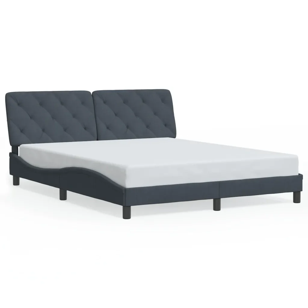 Letto matrimoniale | Letto per adulti | Giroletto con LED senza Materasso Grigio Scuro 160x200 cm in Velluto - Image 5